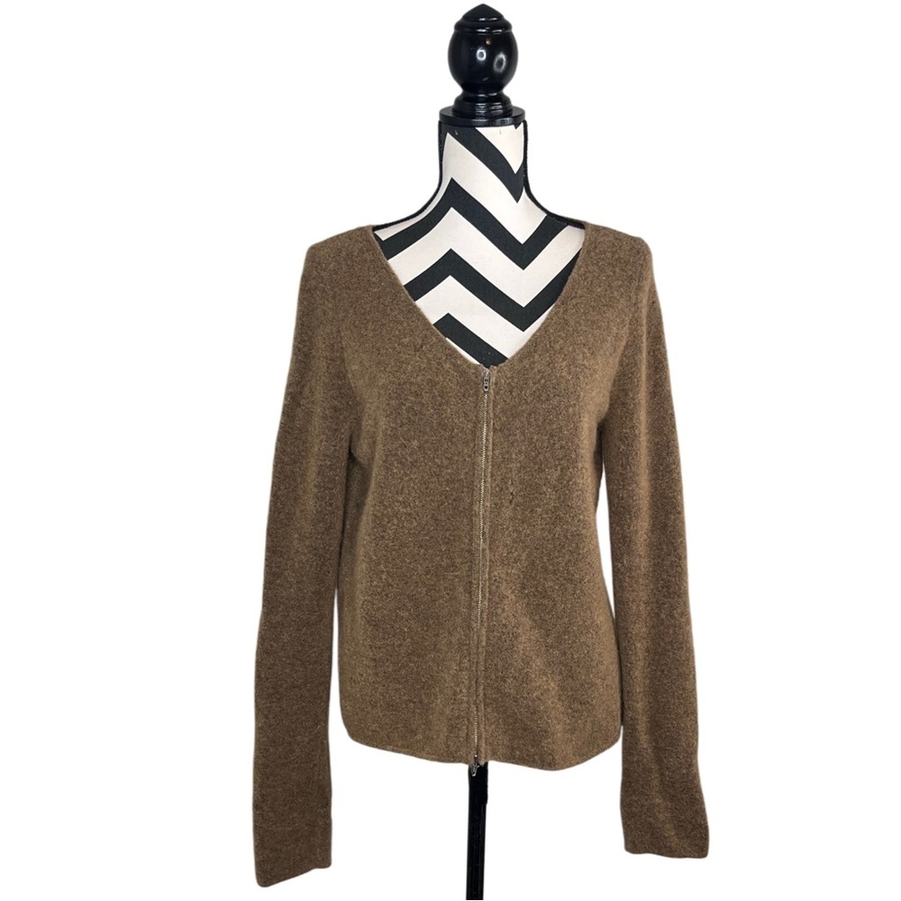 Millie d. Sz L Wool Blend Neutral Earthy Full-Zip Sweater